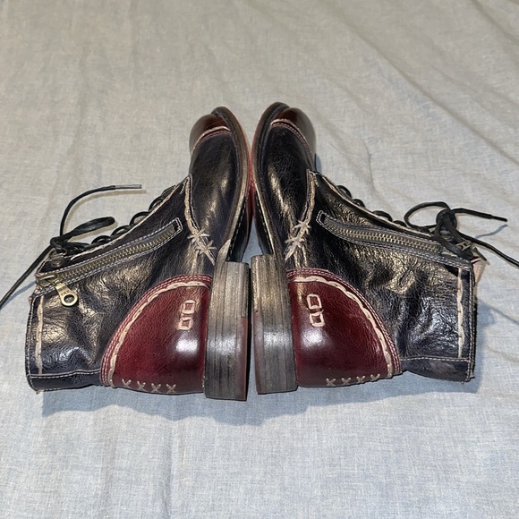 Bed Stu Bonnie Women Ankle Boots Blue Maroon Leather Stitching Zipper Laces 9 - Picture 6 of 16